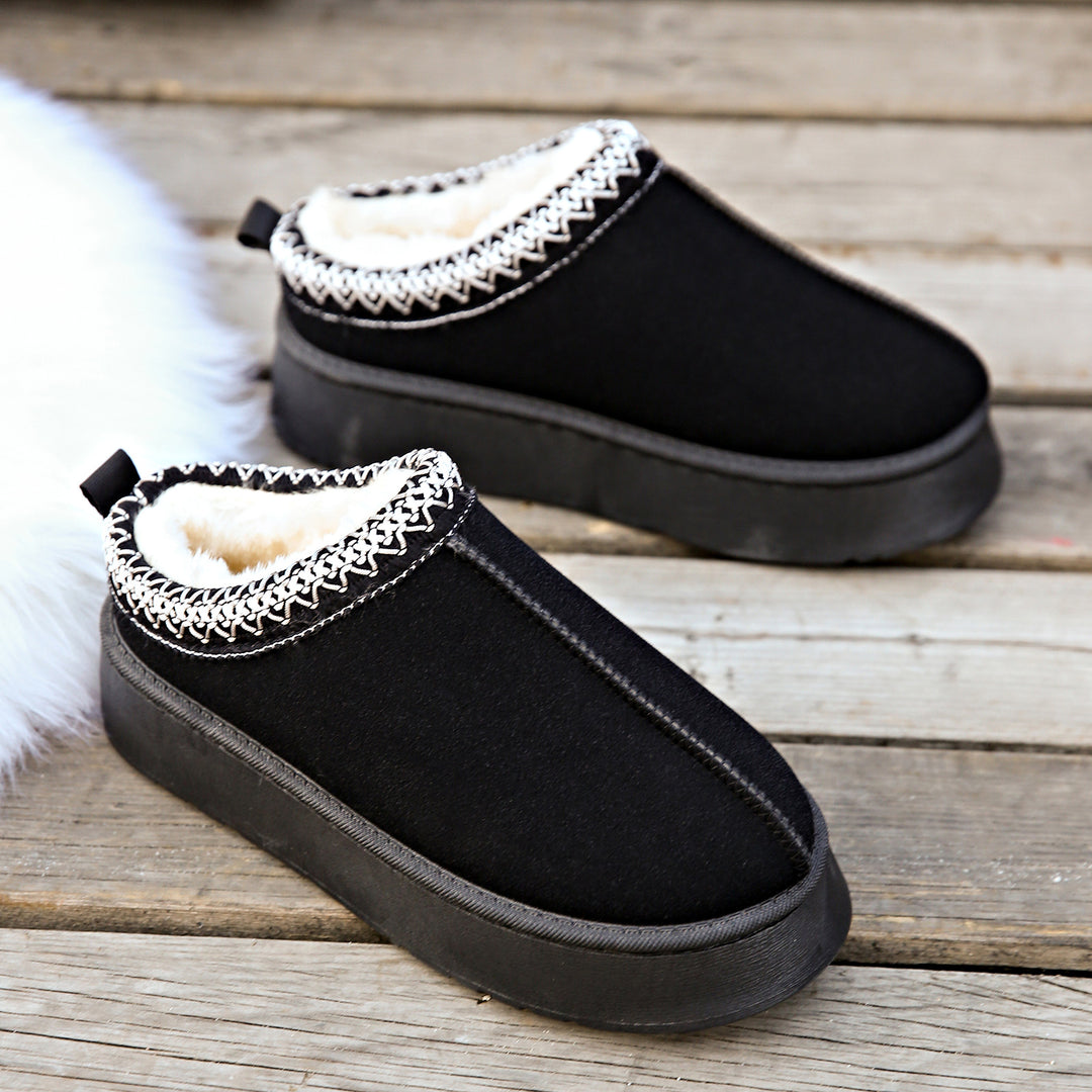 Damen Gefütterte Hausschuhe-Mules mit Teddyfutter und dekorativem Strickbesatz Echo Archiv