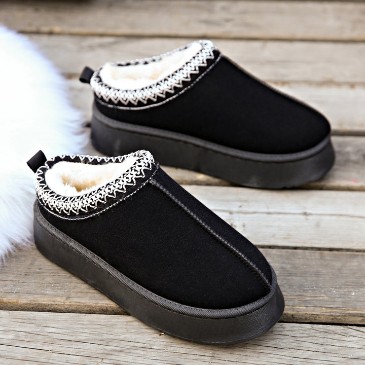 Damen Gefütterte Hausschuhe-Mules mit Teddyfutter und dekorativem Strickbesatz Echo Archiv