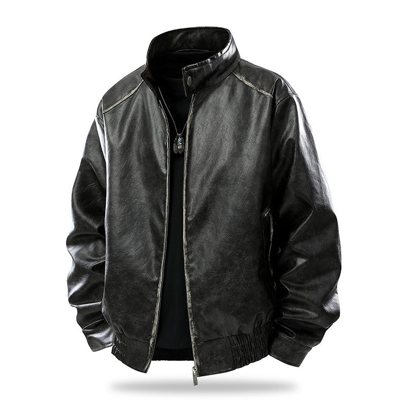 Herren Modern geschnittene Kunstleder-Fliegerjacke mit Stehkragen, Reißverschluss und elastischem Saum Echo Archiv