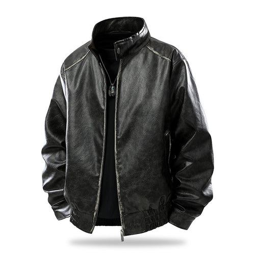 Herren Modern geschnittene Kunstleder-Fliegerjacke mit Stehkragen, Reißverschluss und elastischem Saum Echo Archiv