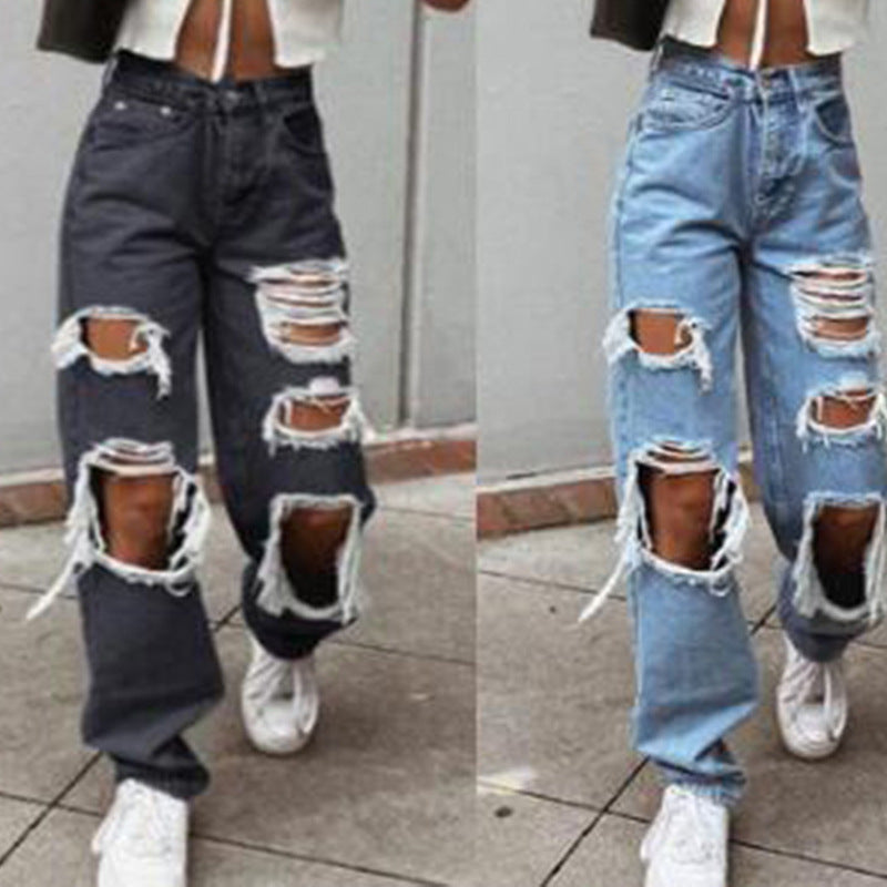 Damen lässige Destroyed Jeans mit weitem Bein Echo Archiv