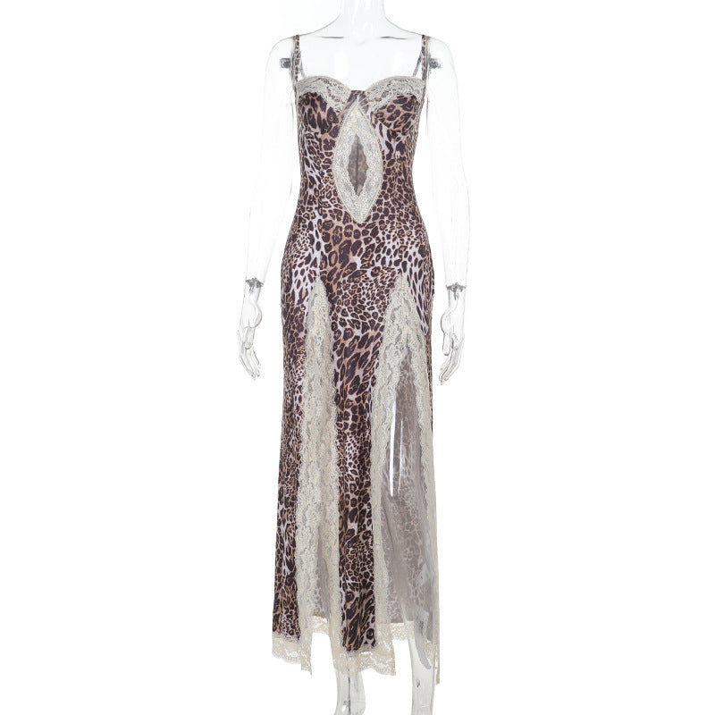 Damen Traumhaftes Maxikleid mit Spitzenakzenten und tierischem Muster Echo Archiv