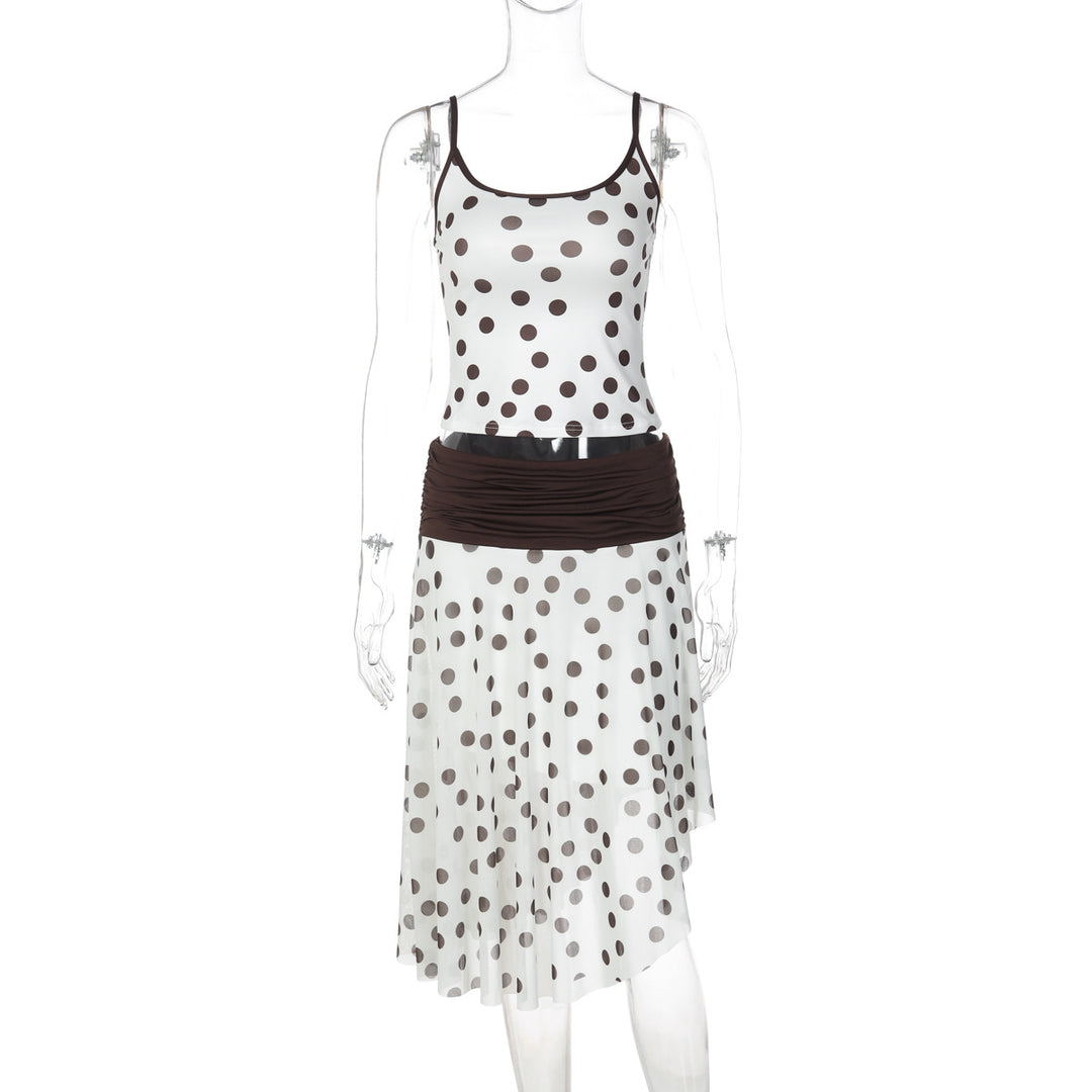 Damen Verspieltes Polka Dot Kleid mit Rüschenelementen und elastischem Taillenband Echo Archiv