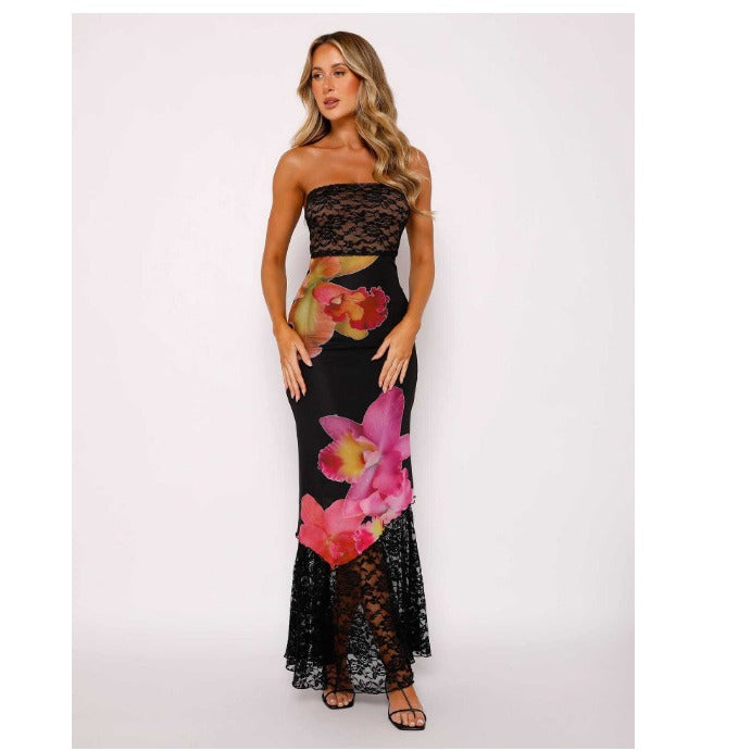 Damen Off-Shoulder Spitzenkleid mit Floral-Akzenten und transparentem Unterstoff Echo Archiv