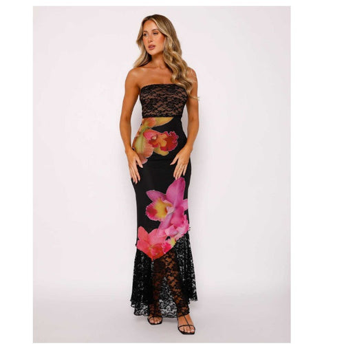 Damen Off-Shoulder Spitzenkleid mit Floral-Akzenten und transparentem Unterstoff Echo Archiv
