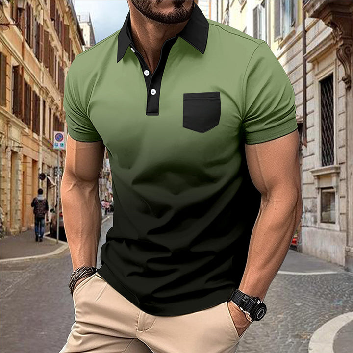 Herren Poloshirt mit kreativem Farbverlauf und praktischer Brusttasche Echoarchiv