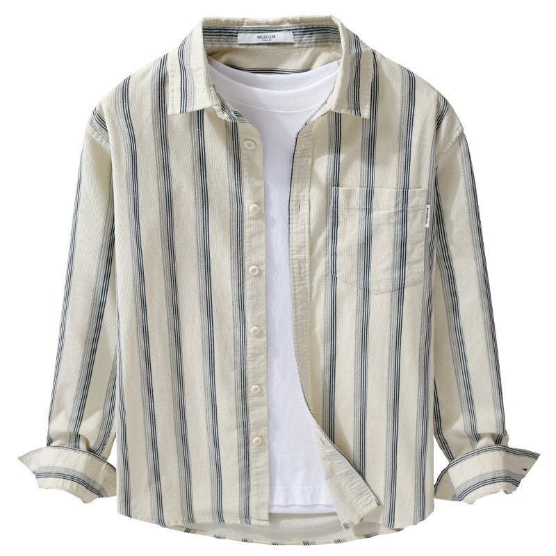 Herren Freizeithemd im Overshirt‑Stil aus leichtem Baumwollmix mit vertikalen Streifen Echoarchiv