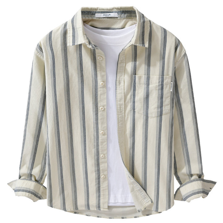 Herren Freizeithemd im Overshirt‑Stil aus leichtem Baumwollmix mit vertikalen Streifen Echoarchiv