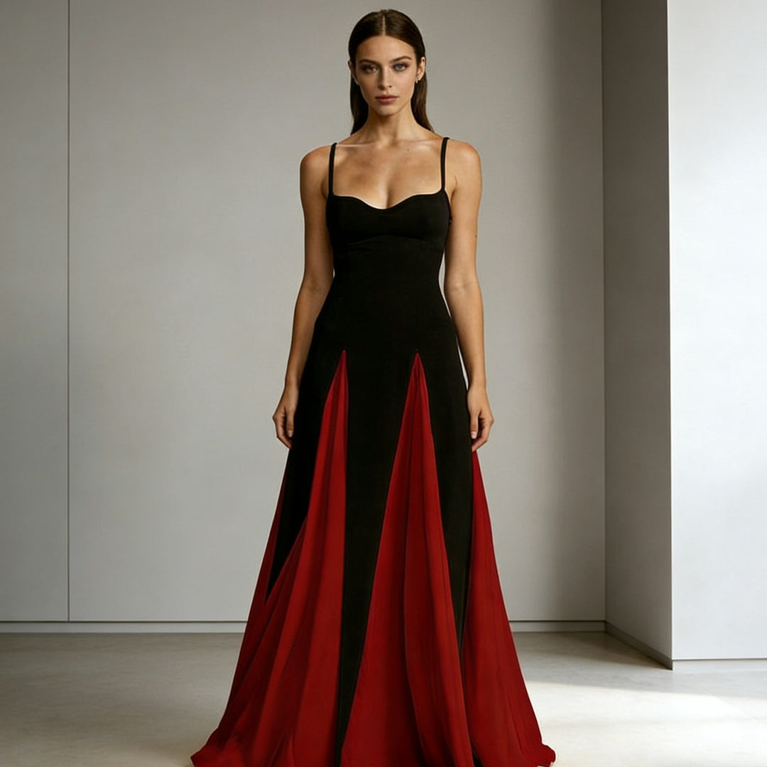 Damen Elegantes Abendkleid mit asymmetrischem Rock und zarten Trägern Echo Archiv