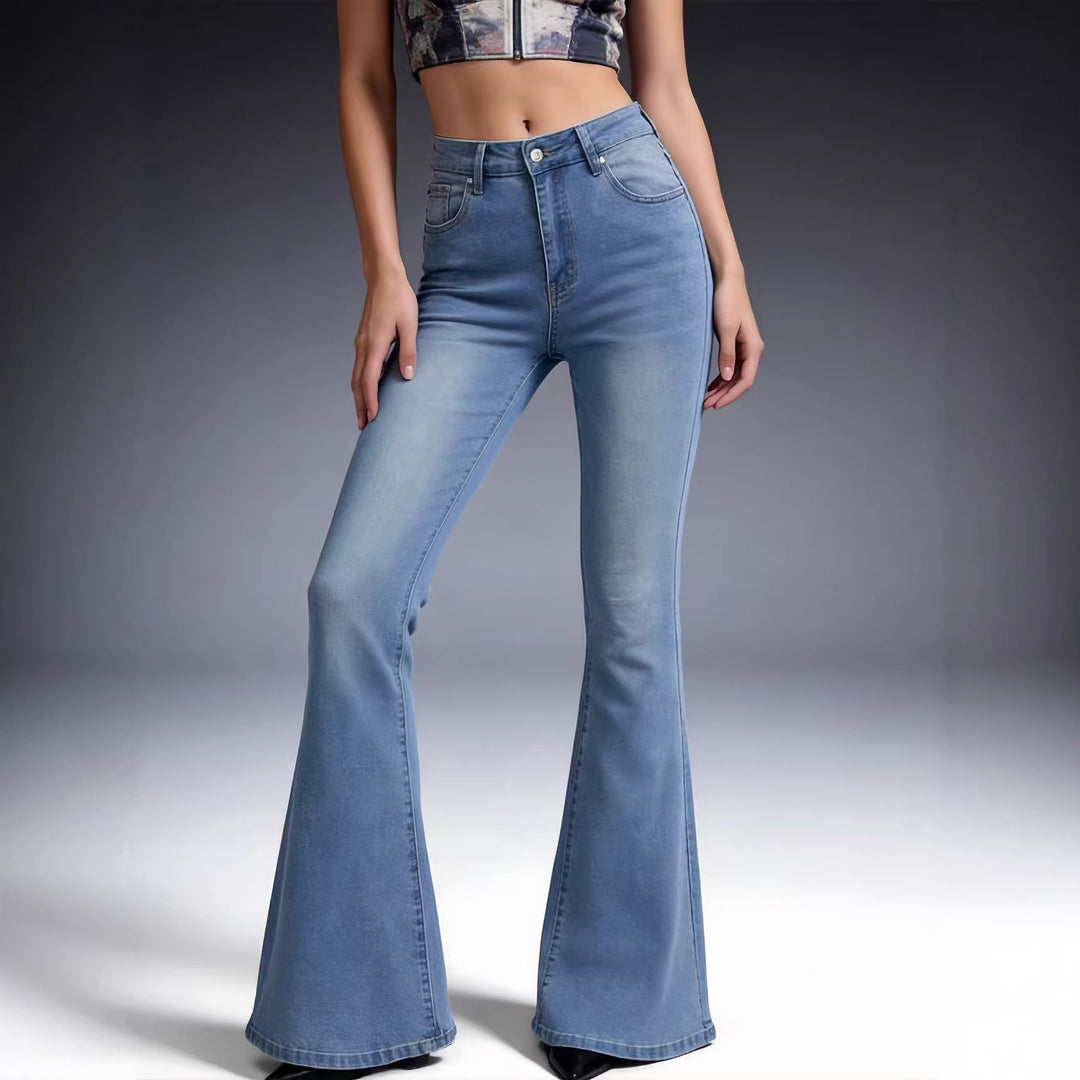 Damen nan hochtaillierte Schlagjeans mit figurformender Passform und weitem ausgestelltem Bein Echo Archiv
