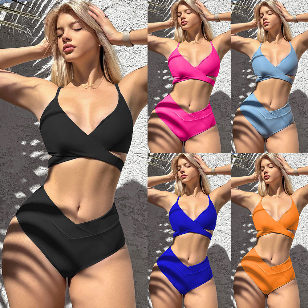 Damen Hochgeschnittenes Bikini-Set mit Wickeloberteil Echo Archiv