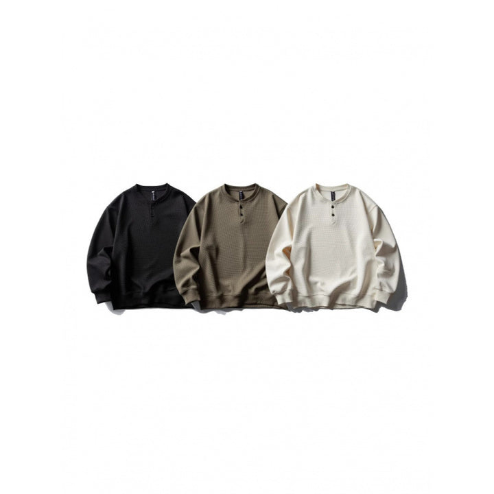 Unisex Waffelstrick-Henley-Sweatshirt im Oversize‑Cut mit Knopfleiste Echo Archiv
