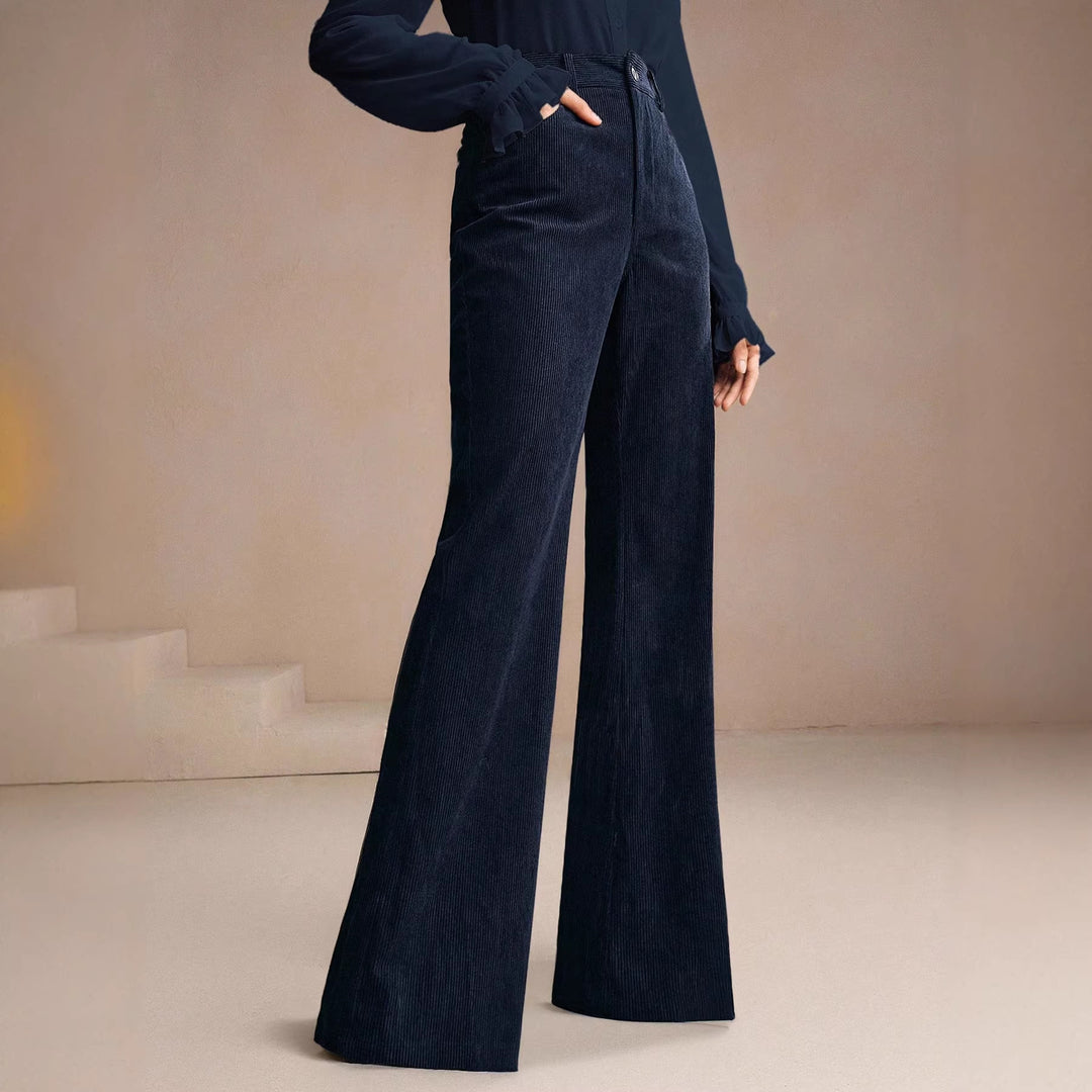 Damen Hochtaillierte Cordhose mit weitem Schlag und Eingrifftaschen – Avérine