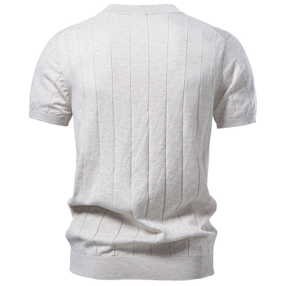 Herren nan leichter Kurzarm-Strickpullover mit feiner Rippenstruktur und Rundhalsausschnitt Echo Archiv