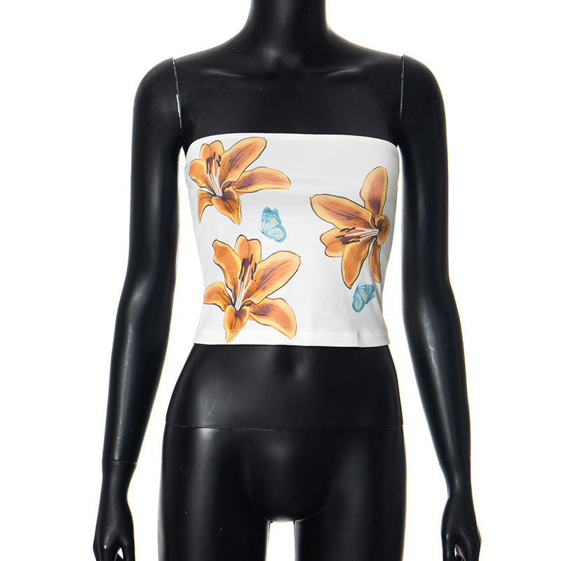 Damen Bandeau-Top mit floralem Motiv und elastischem Bund Echo Archiv