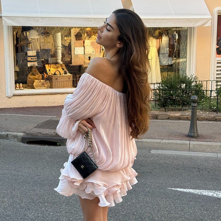 Damen luftiges Off-Shoulder Kleid mit Rüschenschnitt Echo Archiv