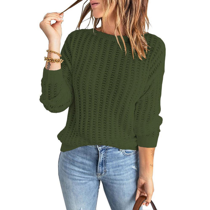 Damen Lockerer Ajour-Strickpullover mit Rundhalsausschnitt und Rippbündchen Echoarchiv