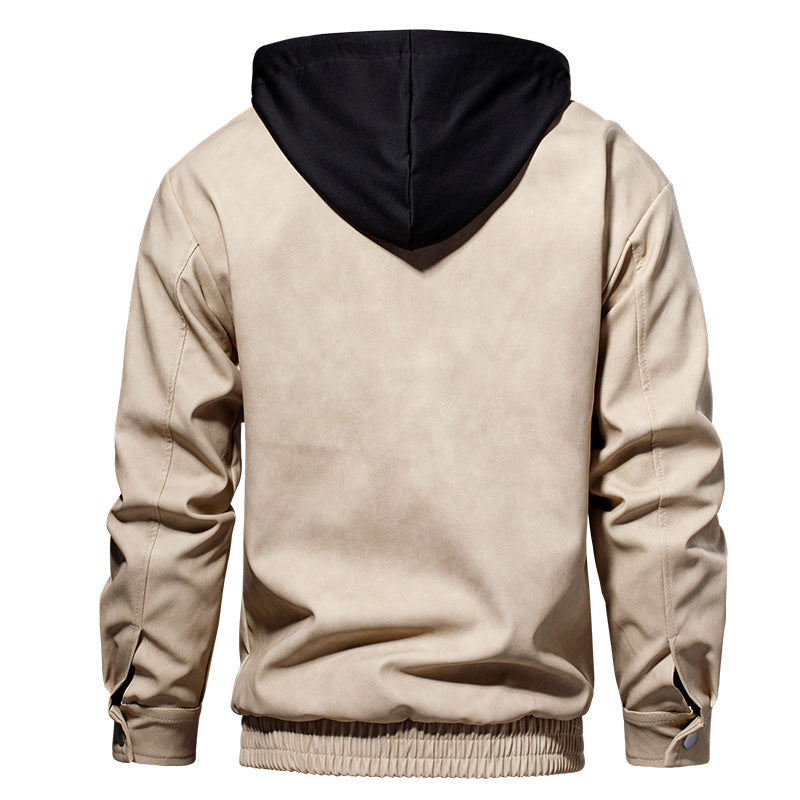 Herren Kunstlederjacke mit abnehmbarer Kapuze und elastischem Bund Echoarchiv