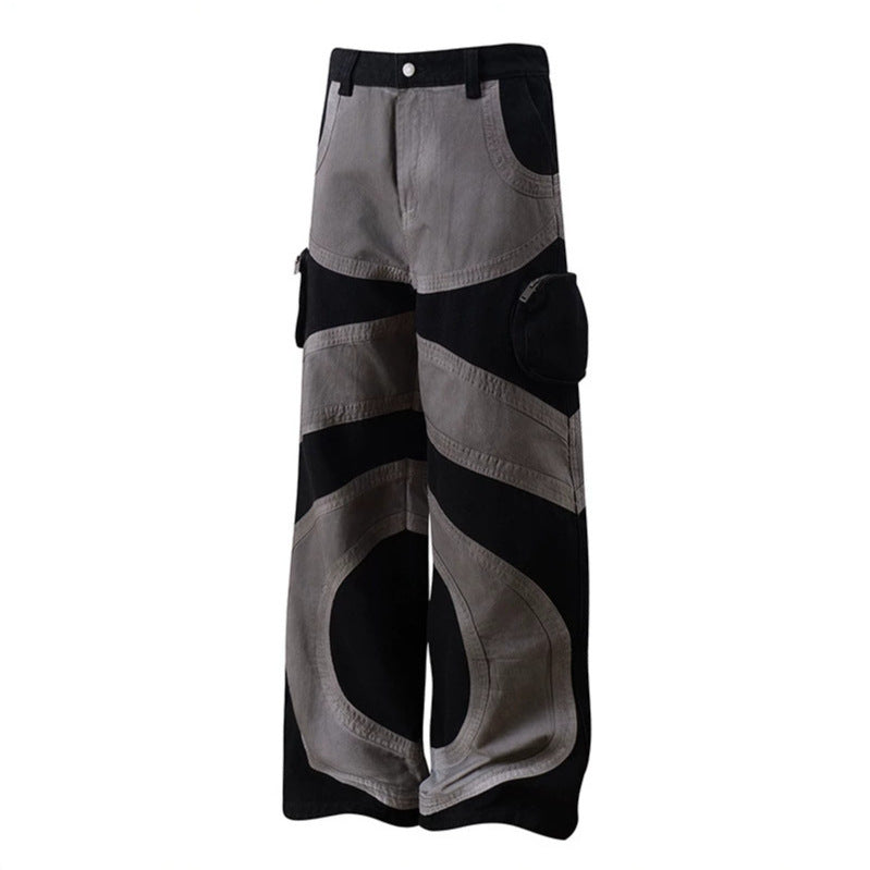 Damen weite Patchwork-Cargo-Culottehose mit aufgesetzten Zipper-Taschen und kontrastnähten Echoarchiv