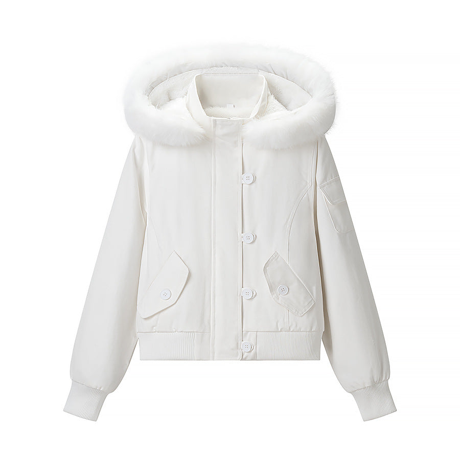 Damen Kurzjacke mit wattierter Fütterung, Kapuze mit Kunstfellbesatz und geripptem Saum Echo Archiv