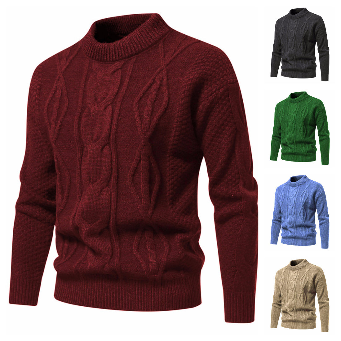 Herren Feinstrick-Pullover mit kurzem Stehkragen und Zopfstrickstruktur Echo Archiv