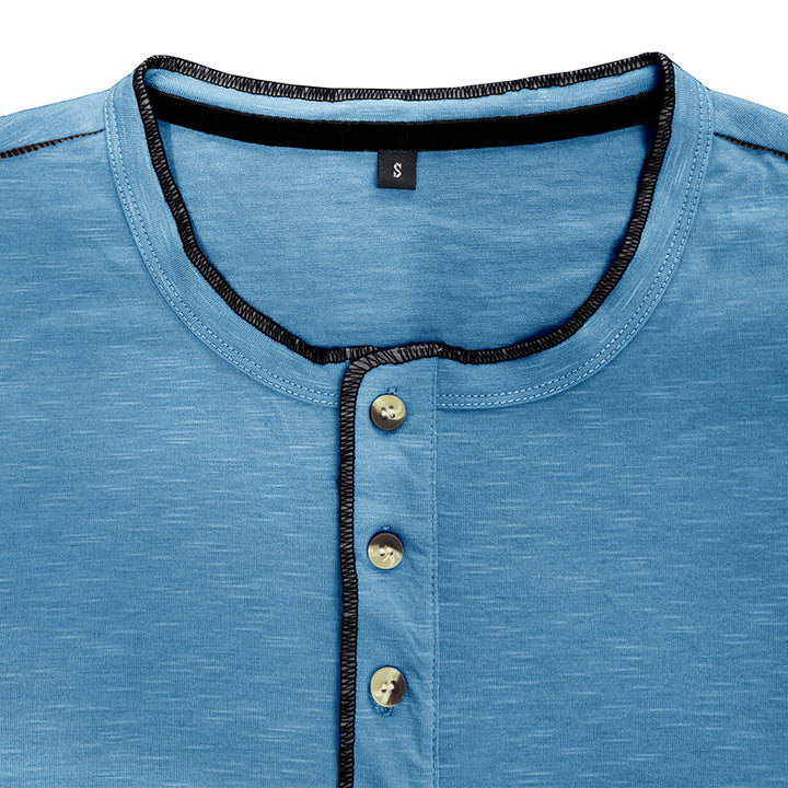 Herren Langarm-Henley-Shirt mit modernem Stehkragen und stilvollen Knopfdetails Echoarchiv