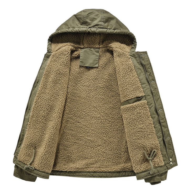 Herren Kapuzen-Canvasparka mit durchgehendem Sherpafutter und verdeckter Knopfleiste – Taviero