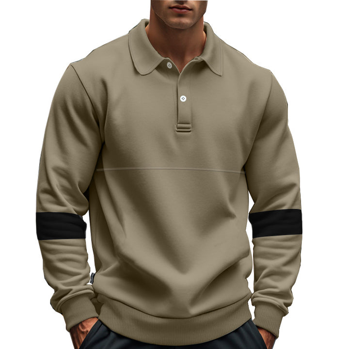 Herren lässiges Langarm-Polohemd mit kontrastierenden Ärmelstreifen Echoarchiv
