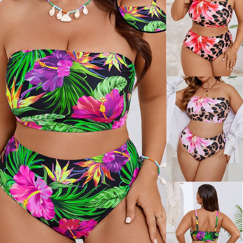 Damen Bandeau-Bikini mit floralem und tierischem Muster Echo Archiv
