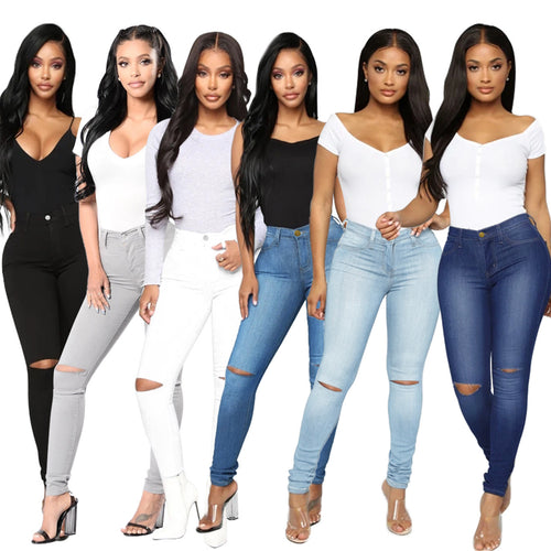 Damen High-Waist Skinny-Jeans mit Knie-Rissen und figurformendem Schnitt Echo Archiv