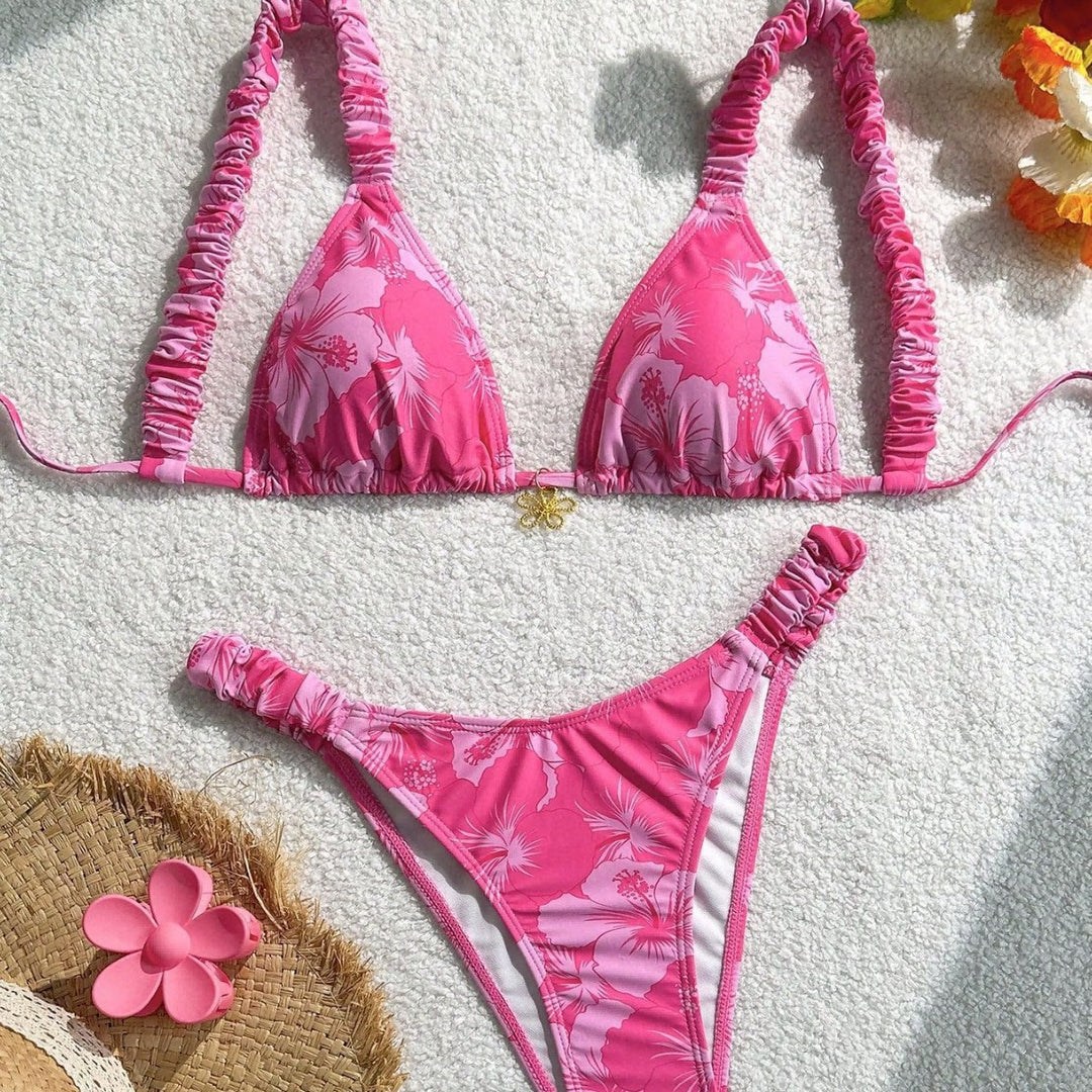 Damen Triangel-Bikini mit verstellbaren Bändern und buntem Blumenmuster Echo Archiv