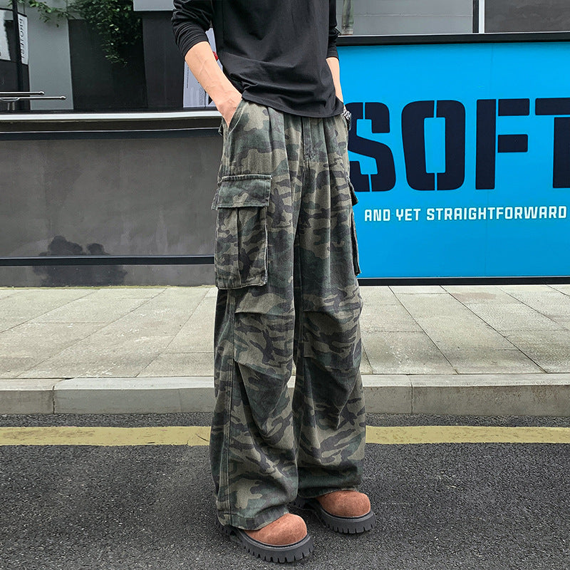 Herren Weite Camouflage-Cargohose mit tiefem Schritt, Multi‑Taschen und elastischem Bund Echo Archiv