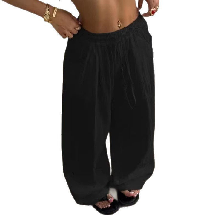 Damen Weite Leinenmix-Hose mit hohem Elastikbund, Kordelzug und Seitentaschen Echo Archiv