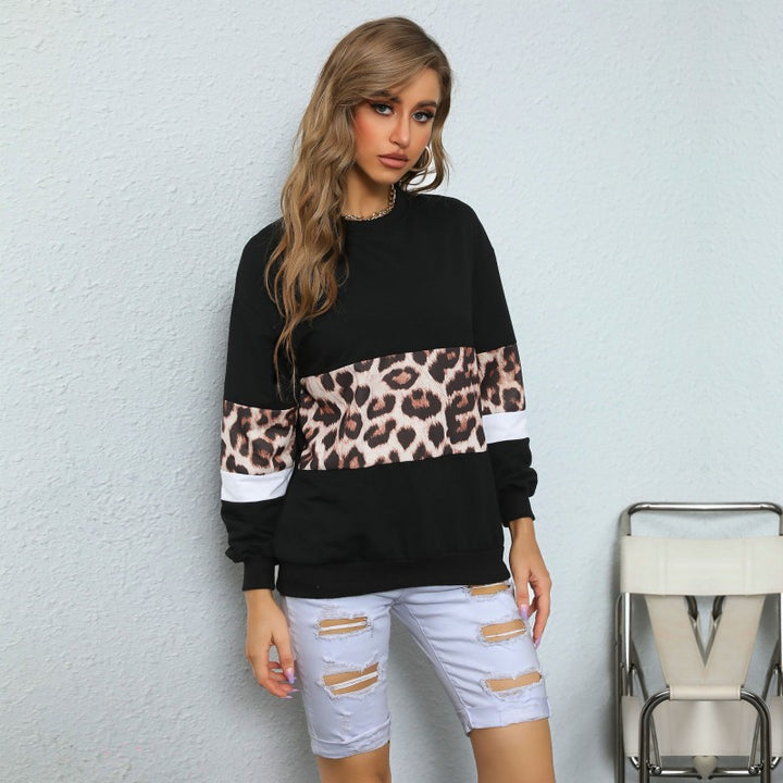 Damen Sweatshirt mit Leo‑Print und Colorblock‑Einsatz Echoarchiv