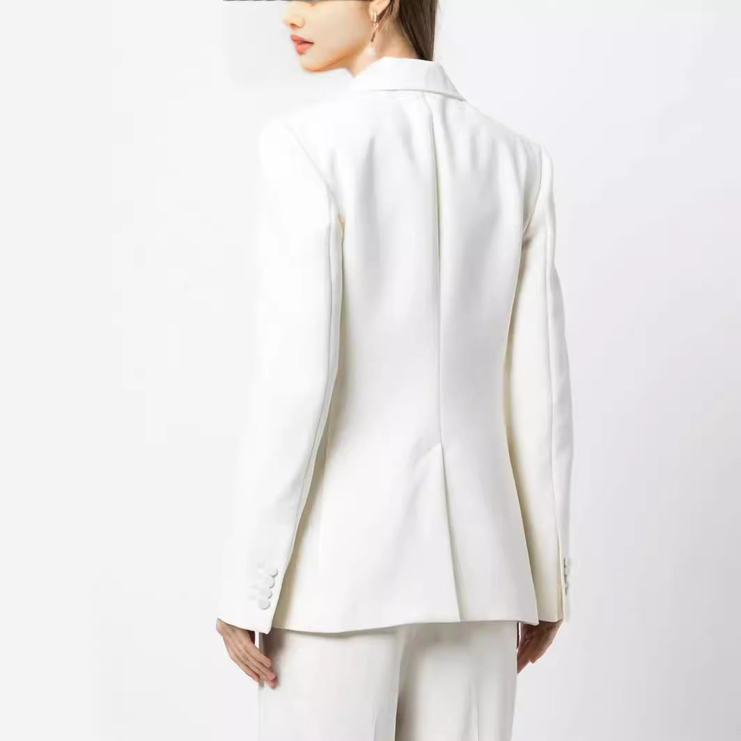 Damen Eleganter Einreihiger Maßgeschneiderter Blazer mit taillierter Schnittführung und weiter Palazzohose Echoarchiv