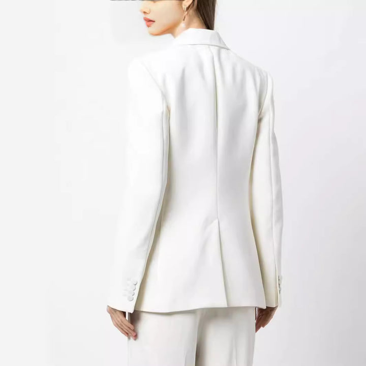 Damen Eleganter Einreihiger Maßgeschneiderter Blazer mit taillierter Schnittführung und weiter Palazzohose Echoarchiv