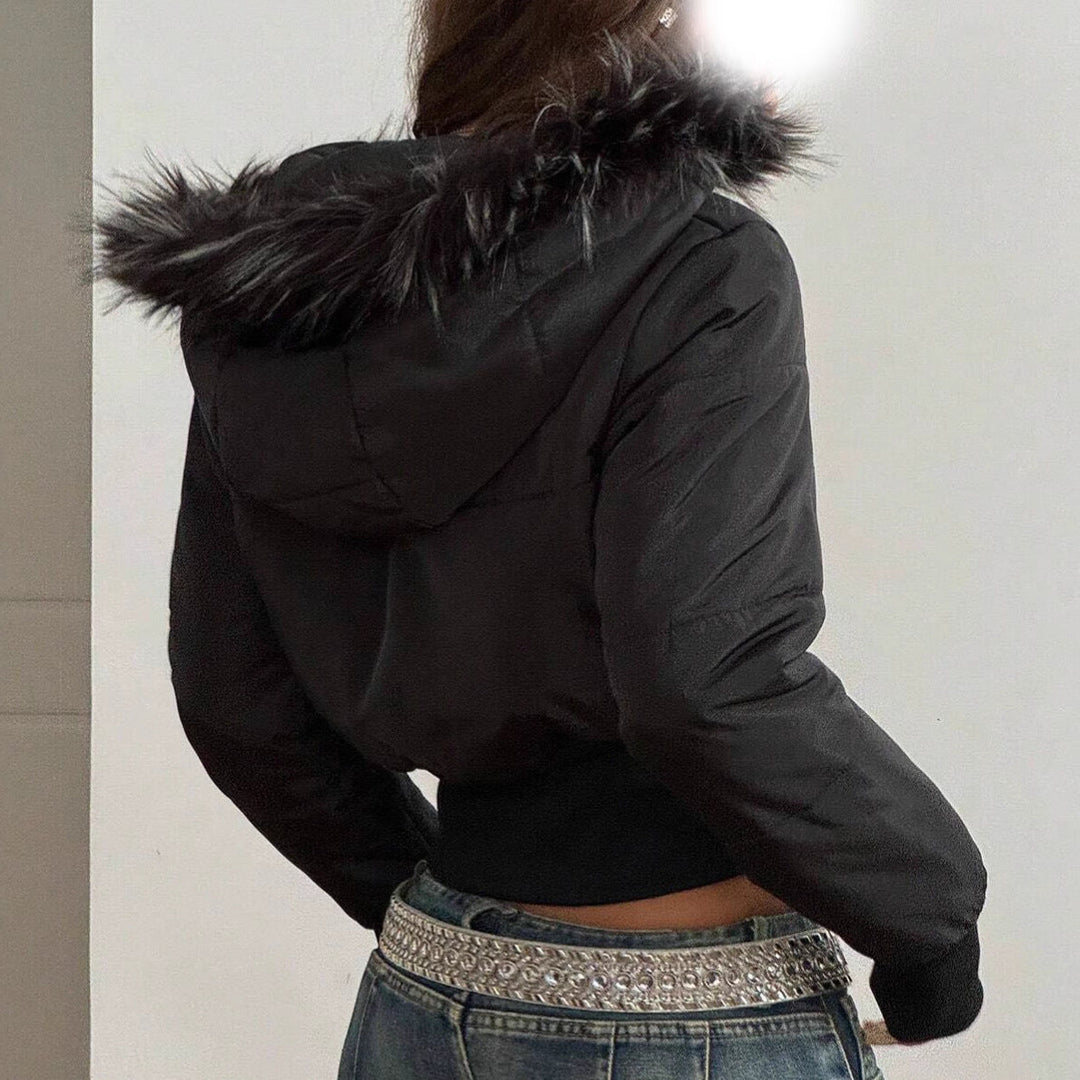 Damen kuschelige Kapuzenjacke mit abnehmbarem Kunstfell Echoarchiv