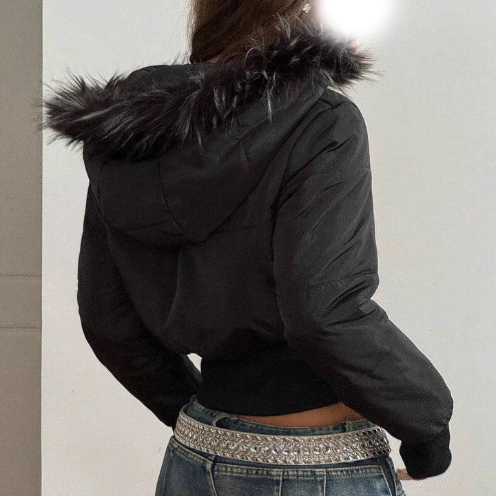 Damen kuschelige Kapuzenjacke mit abnehmbarem Kunstfell Echoarchiv