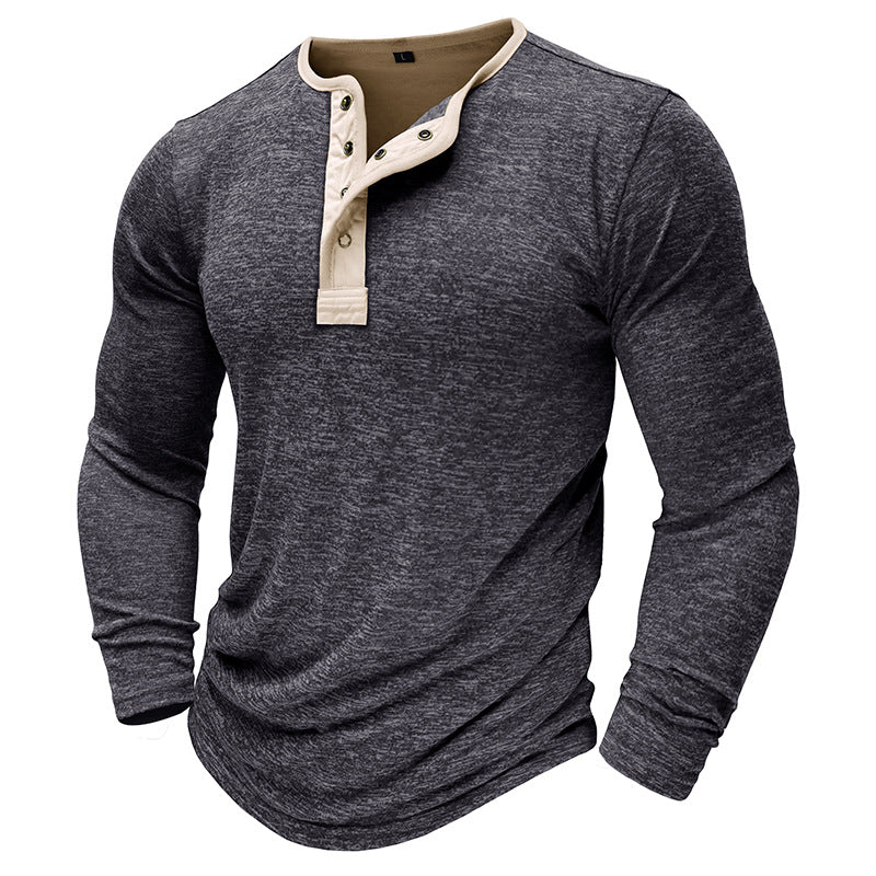 Herren Langarm-Henley-Shirt aus atmungsaktivem Baumwollmix mit eleganter Knopfleiste Echoarchiv