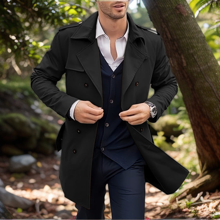 Herren klassischer Trenchcoat im zeitlosen Design mit knöpfbaren Taschen Echoarchiv