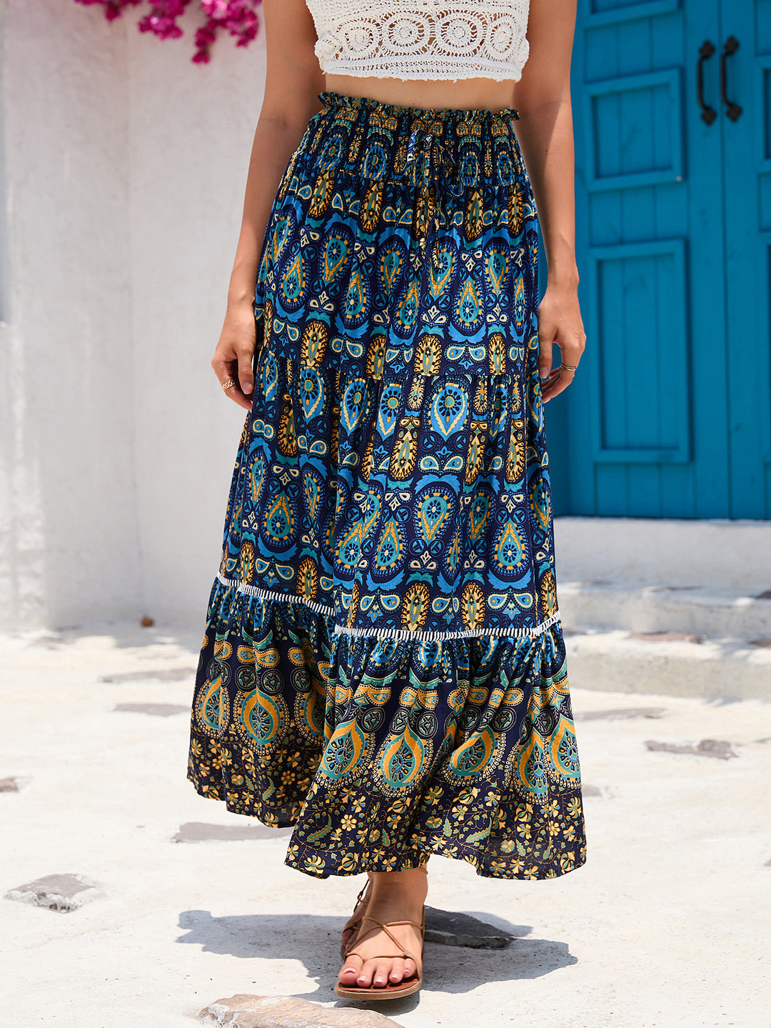 Damen nan Maxirock im Boho‑Stil mit Stufen, gerafftem Elastikbund und Paisley‑Print Echo Archiv