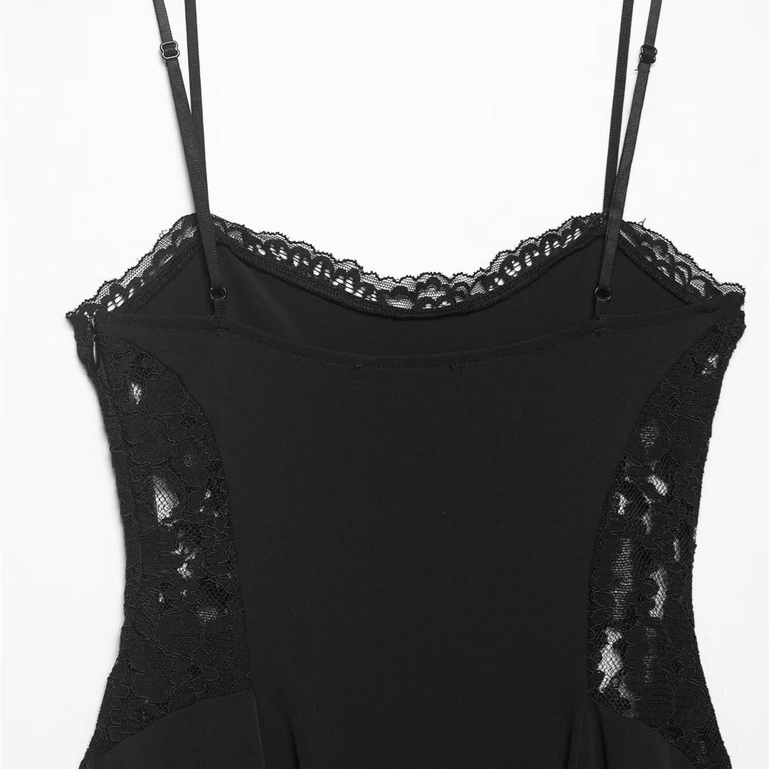 Damen Spitzen- und Satin-Kleid mit asymmetrischem Saum und verstellbaren Trägern Echo Archiv
