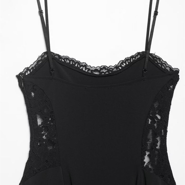 Damen Spitzen- und Satin-Kleid mit asymmetrischem Saum und verstellbaren Trägern Echo Archiv