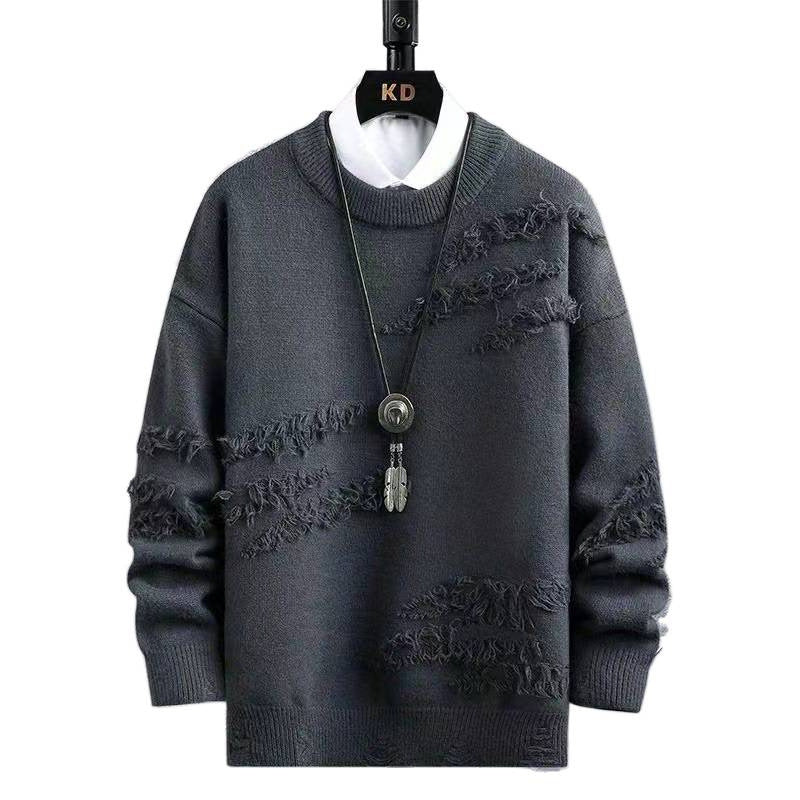 Herren Oversized Strickpullover mit Fransen‑Used‑Details und Rundhalsausschnitt Echoarchiv