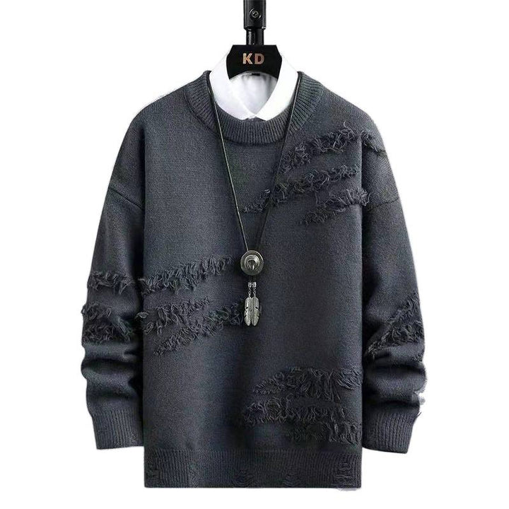 Herren Oversized Strickpullover mit Fransen‑Used‑Details und Rundhalsausschnitt Echoarchiv