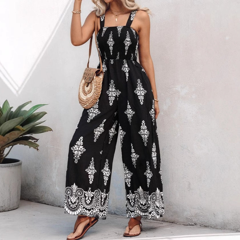 Damen Jumpsuit mit elastischem Taillenbund und floralen Verzierungen Echo Archiv