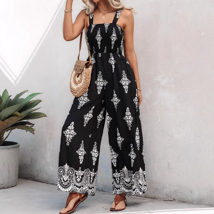 Damen Jumpsuit mit elastischem Taillenbund und floralen Verzierungen Echo Archiv