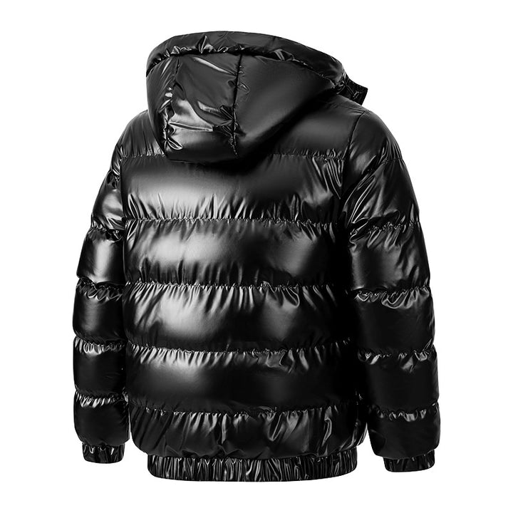 Herren Glänzende wattierte Pufferjacke mit Kapuze, wasserabweisender Hülle & Stehkragen Echoarchiv