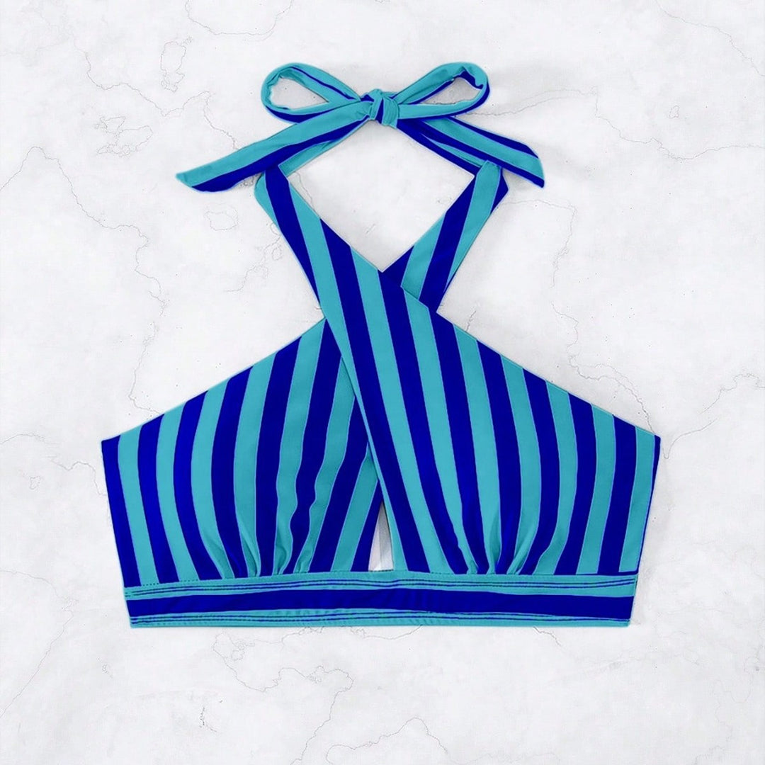 Damen Triangel-Bikinioberteil mit durchdachtem Wickeldesign und elegantem Streifenmuster Echo Archiv