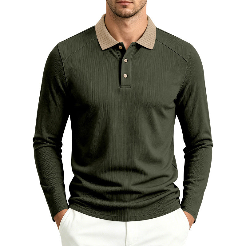 Herren Langarm-Poloshirt mit gerippter Kontrastkragen und feiner Waffelstruktur Echoarchiv